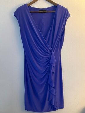 Evan Picone Regal Faux-Wrap Midi Dress with Ruffle Detail